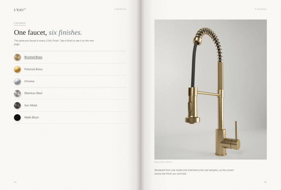 Spread: one faucet, six finishes