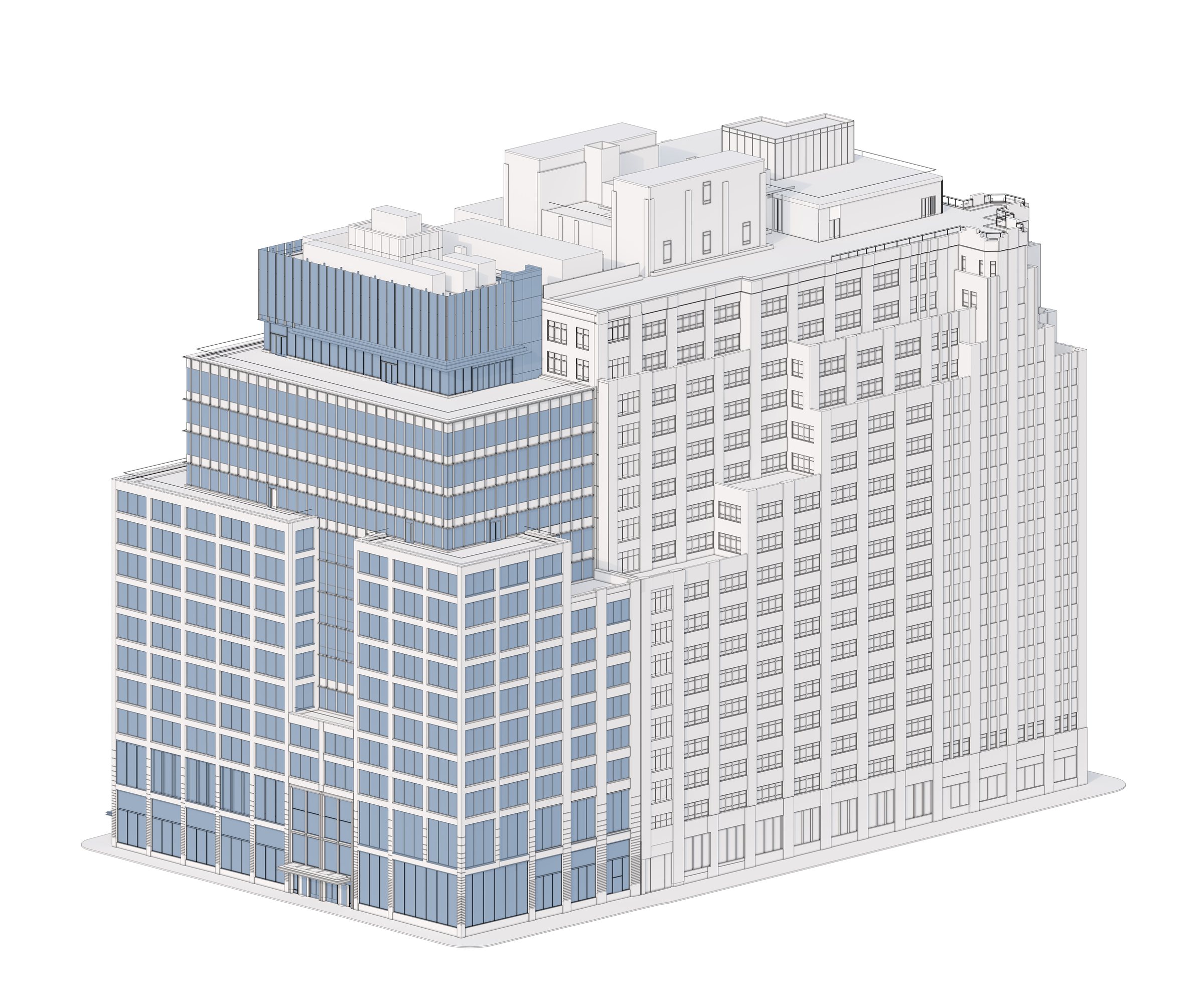 Axonometric drawing of a Manhattan office building